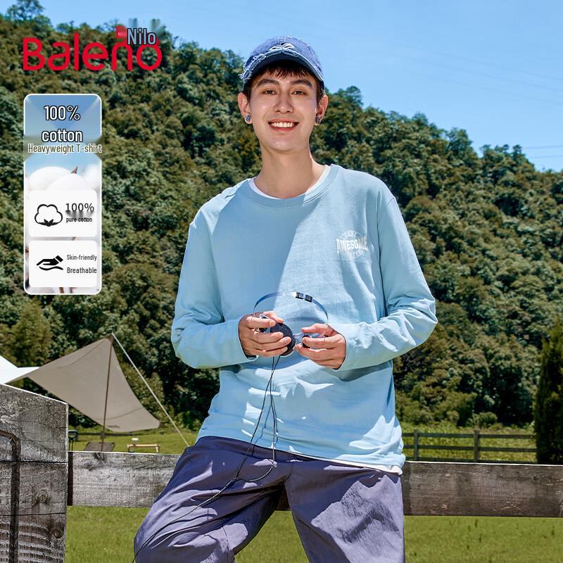 

Baleno Men s Pure Cotton Loose Long-Sleeve T-Shirt L
