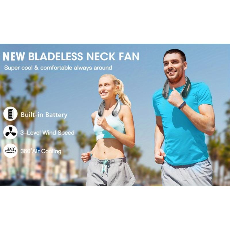 1pc Hands-Free Portable Neck Fan - Rechargeable, Bladeless, 3 Speeds, 360° Cooling, USB Wearable