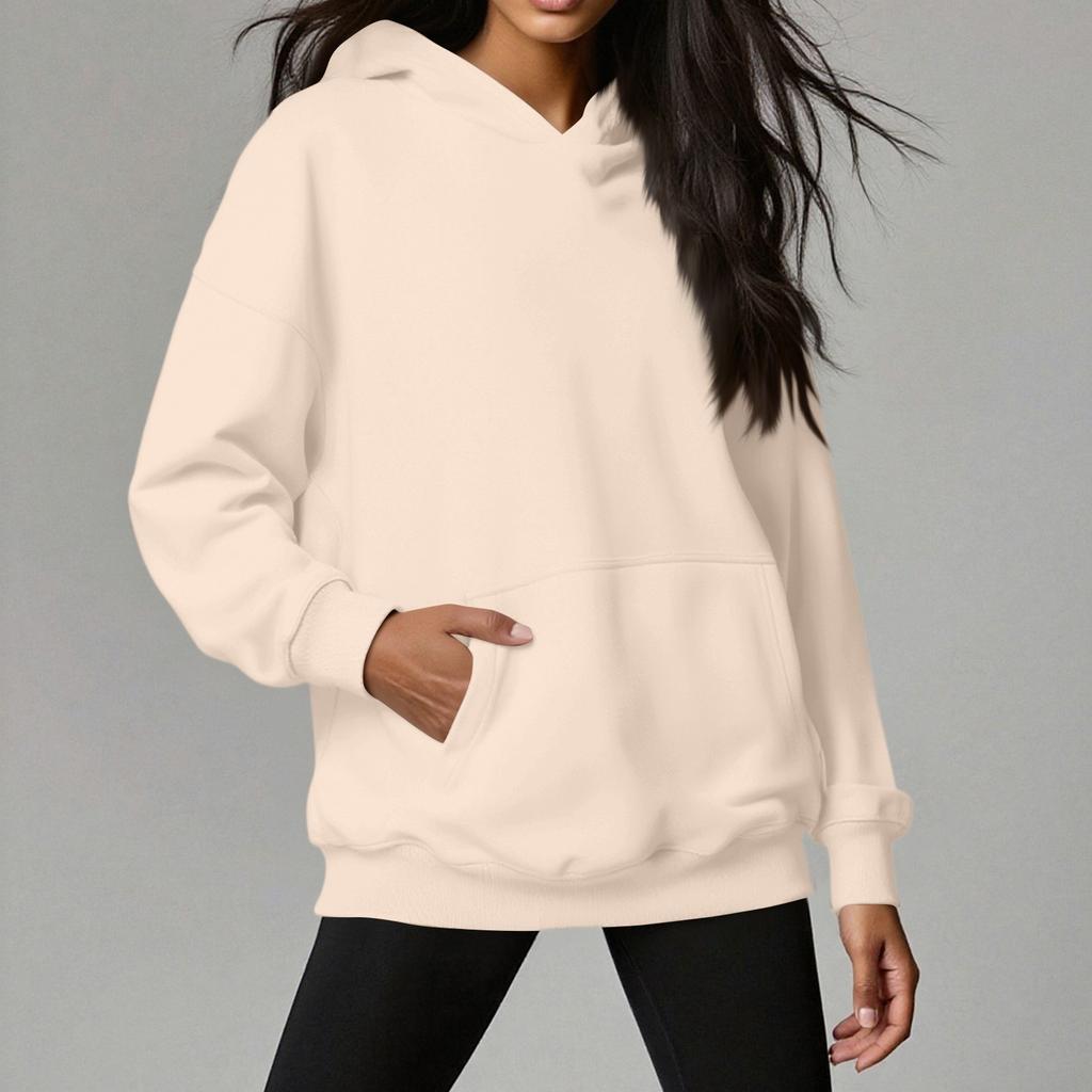 Women's Hoodie Solid Color Long Sleeve Insert Pocket Loose Pullover Sweatshirt
