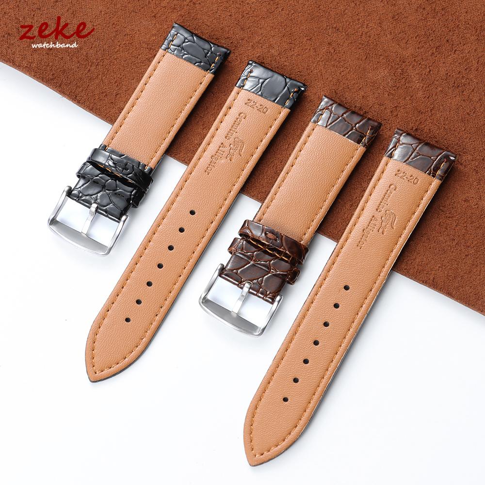 Handmade Crocodile Pattern Leather Strap Ultra Thin 12 14 16 18 19 20 22MM Black Brown for Men Women Genuine Leather Bracelets
