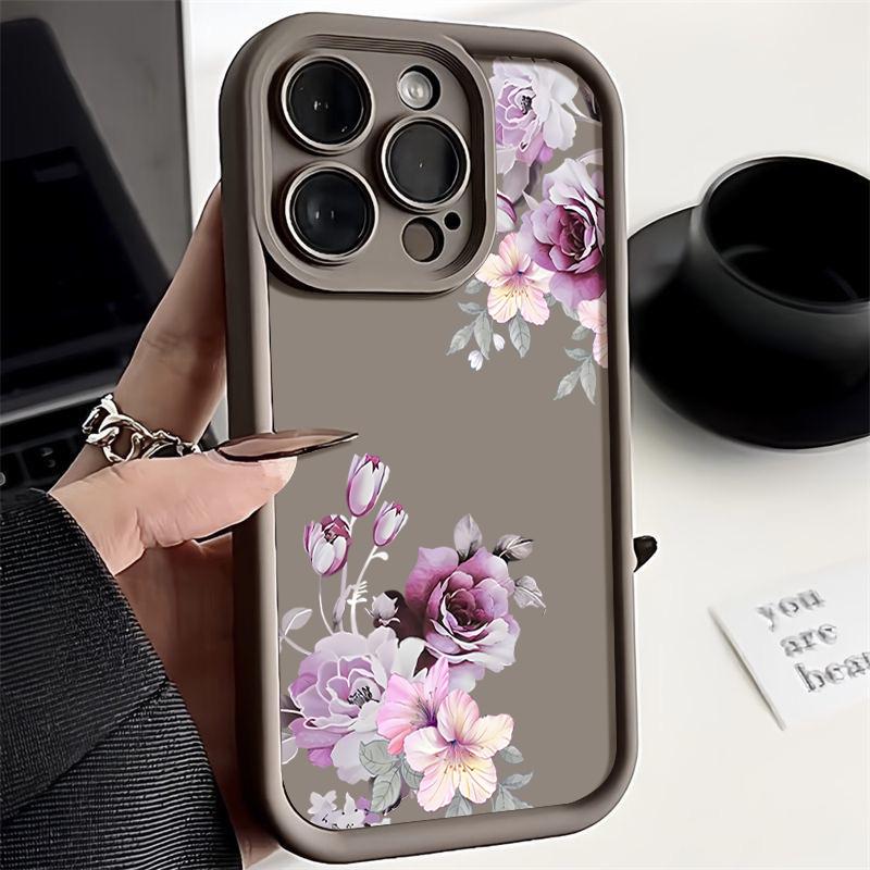 Fashion Floral Pattern Phone Case For iPhone 16 Pro Max 15 Pro 14 Plus 13 12 11 XS 8 7 Lens Protection Soft Shockproof TPU Matte Back Cover