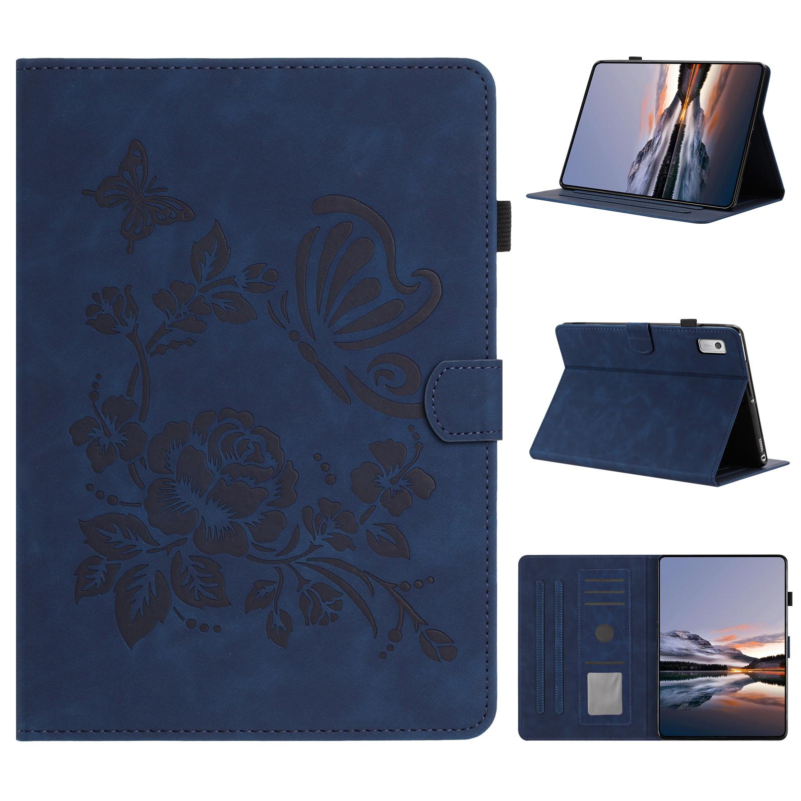 

For Lenovo Tab M9 TB-310FU Case Card Holder Stand Butterfly Floral Imprinted Leather Tablet Cover