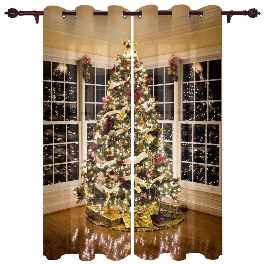 Christmas Tree Lights Christmas Theme Hall Curtains For Living Room Kitchen Boy Girl Bedroom Long Window Curtain Home Decor