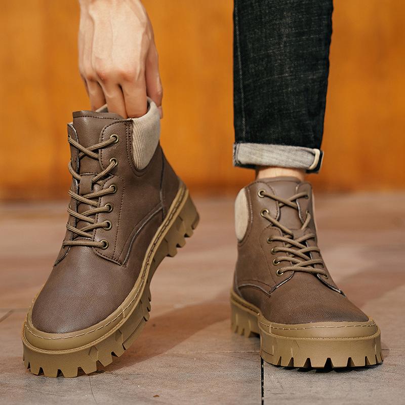 

High-top Martin boots men s casual British style men s boots summer 2025 leather tooling boots thick-soled heightening rhubarb boots 44 темно-коричневого кольору