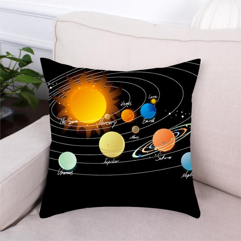 Black Dream Space Planet Digital Printing Short Plush Pillow Covers Decorative For Car Sofa Office Cushion Cover Home Goods
