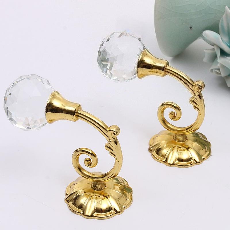 Luxury Design 2pcs Metal Crystal Glass Curtain Holdback Wall Tie Back Hooks Hanger Holder Window Accessories Household Supplies