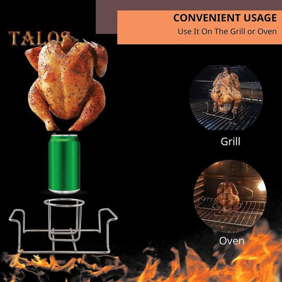 Kyllingstativ i rustfritt stål for grillovn Ølboks Kyllingholderstativ Vertikal stekeovn i matkvalitet for utendørs innendørs matlaging