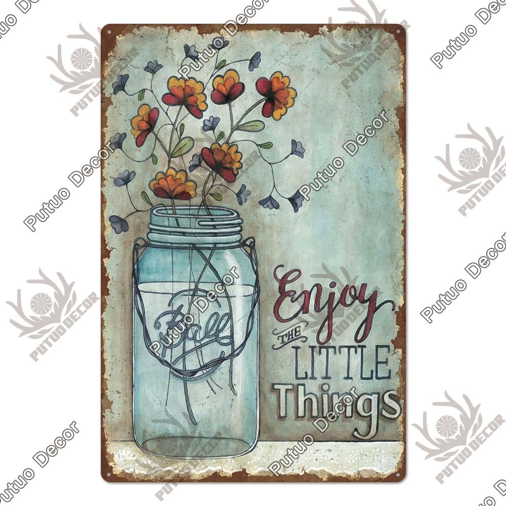 Putuo Decor Garden Vintage Tin Sign Plaques Metal Retro Posters Wall Art Decoration for Backyard Room Rustic Home Farmhouse Gift
