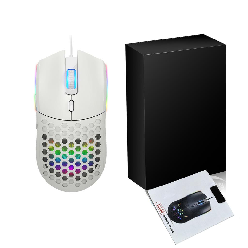 Wired Mouse Hollow Design with 6400DPI Colorful Backlit Ergonomic for Gaming and Working S500 Black