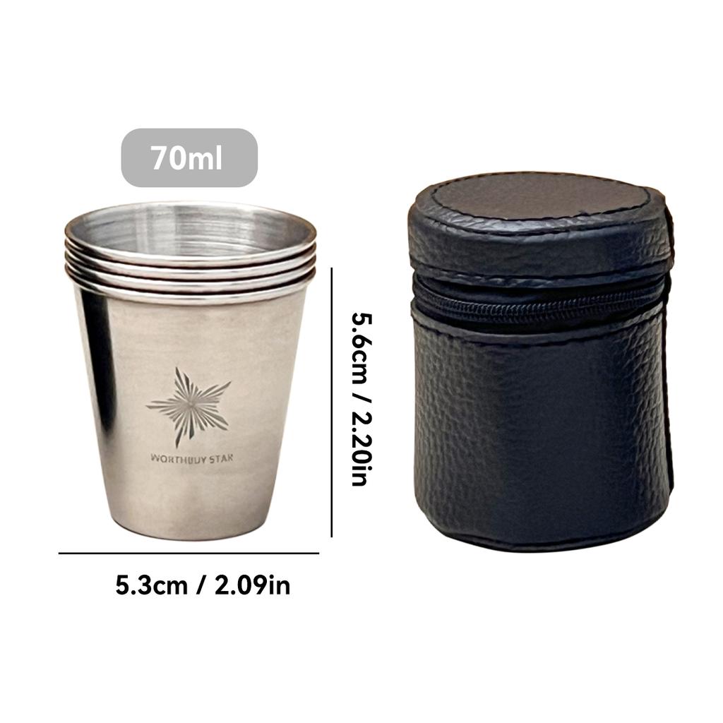 WORTHBUY Outdoor Practical Travel Stainless Steel Cups With Bag Portable Camping Mugs Whisky Wine Glasses Drinking Water Mug