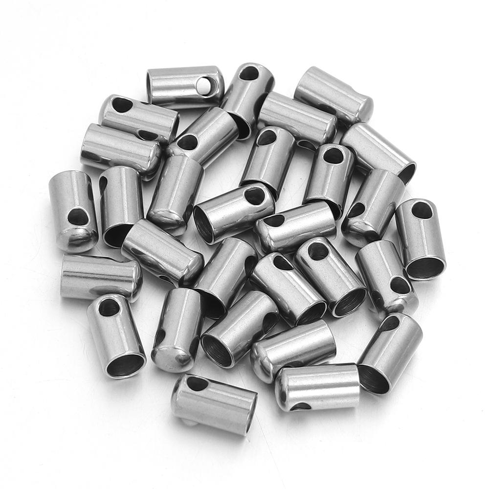 10-30pcs Stainless Steel Column End Tip Cap Crimp Clasps Connector For Jewelry Making Bracelet Necklace Leather Cord Accessories