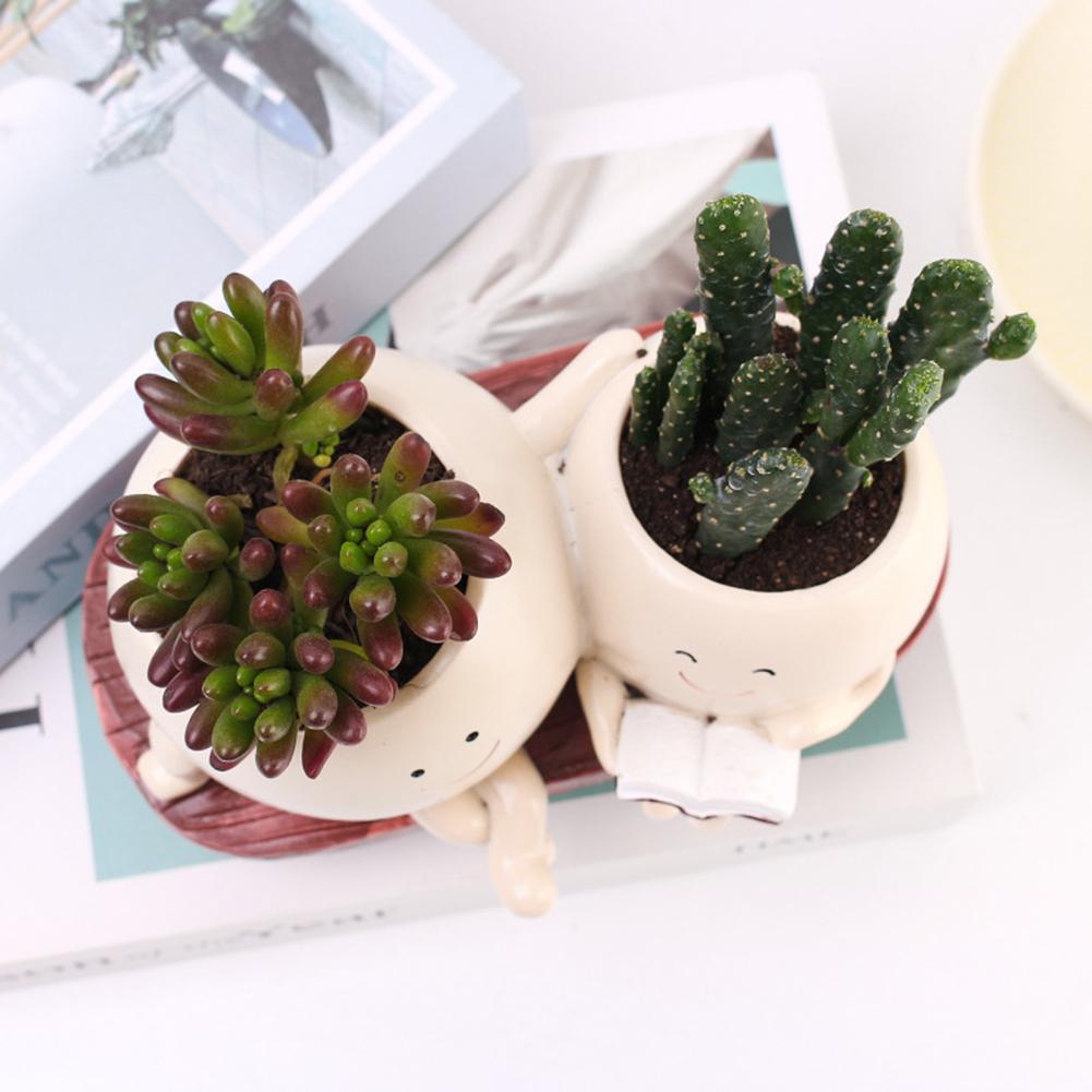 New Face Planter Pots Resin Chair Reading Succulent Pots Smile Face Flower Pot for Indoor Outdoor Plants Garden Flower Container