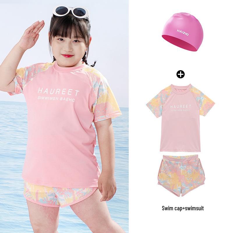 Split Style Pink Sun Protection Swimsuit for Girls - High School and Big Kids