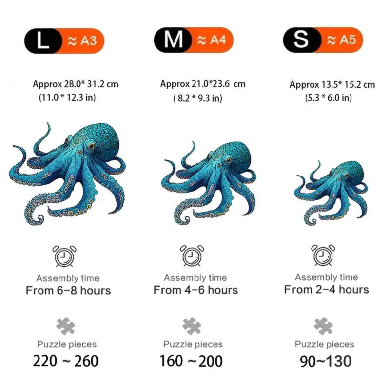 Wooden Puzzle Cartoon Octopus Animal Batch Adult Educational Toys