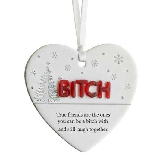 Funny Friendship Christmas Ornament Heart-Shaped Hanging Decoration for Xmas Tree Decor Humorous Gift for Friends