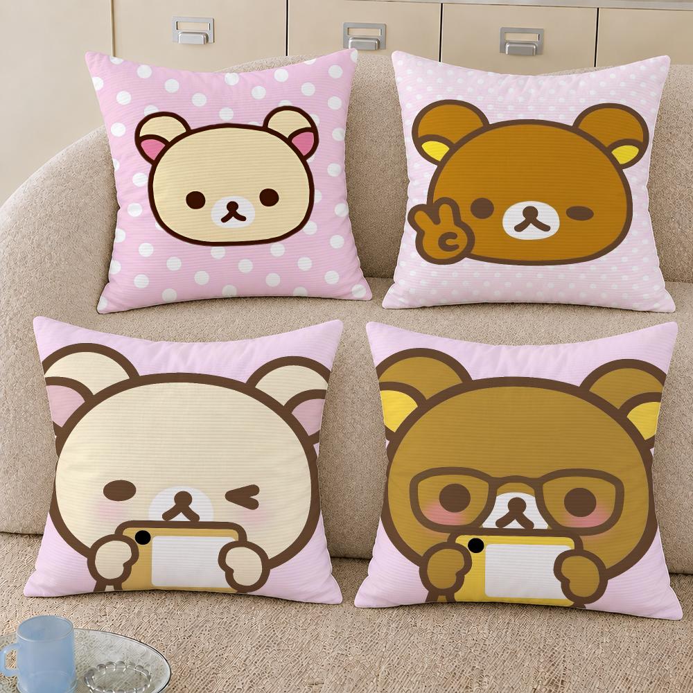 Cartoon Rilakkuma Korilakkuma Sanx Cushion Cover Decorative Pillowcase Soft Short Plush Cozy Durable Sofa Home Decor Items Gift