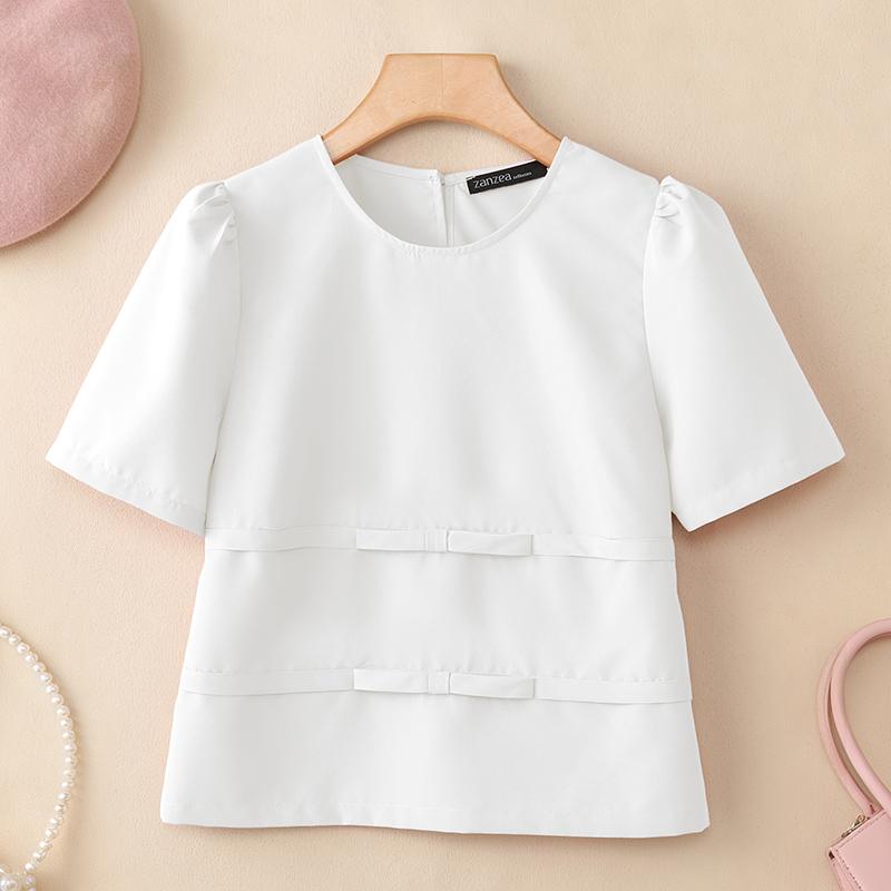 ZANZEA Women Casual Round Neck Solid Color Loose Half Sleeve Blouse
