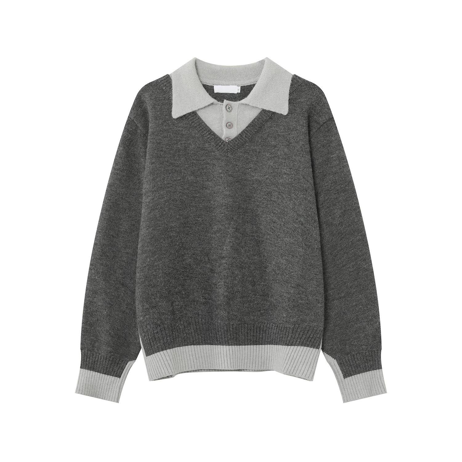 Men s High-End Long Sleeve Polo Shirt with Patchwork Design 2XL