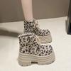Mode 10CM Leopard Plateau Damen Stiefeletten Hohe Absätze Winter Wildleder Warmes Fell Schneestiefel 2025 Trend Frau Herbst Schnürstiefel Damen
