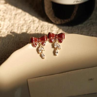 Women's 2023 Trendy Bow Zirconia Dangle Stud Earrings - Light Luxury Niche Design