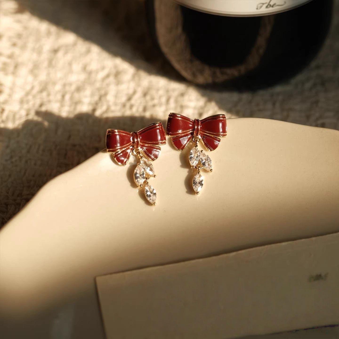Women s 2023 Trendy Bow Zirconia Dangle Stud Earrings - Light Luxury Niche Design