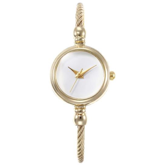 Fashion Women No Scale Round Dial Alloy Wire Band Bangle Quartz Wrist Watch