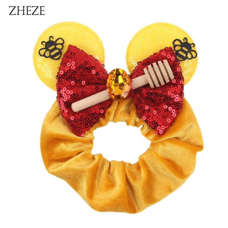 New Disney Mouse Ears Scrunchies Hairband Girl Ponytail Holder For Women Sequins Bows Headband  Women Trip DIY Accessories