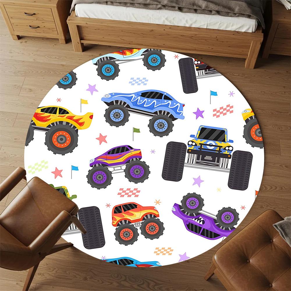 1pc monster trucks Round Chair mat Area Rug - Non-Slip, Floor Mat for Office, Bedroom, and Indoor Decor c1125813