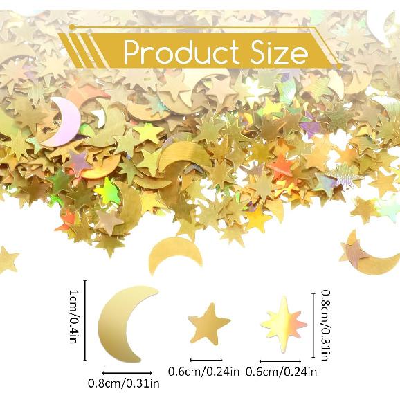 4000 PCS Gold Star Confetti, Glitter Foil Confetti, Sprinkles Moon and Stars for Table, Star Sequ for Wedding Party Birthday Festival Decorations