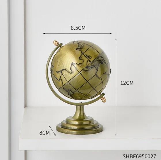 Vintage Globe Model Alloy Small World Globle Decoration Crafts Mini Educational Globe of Earth for Home Office Desk Decor Gift
