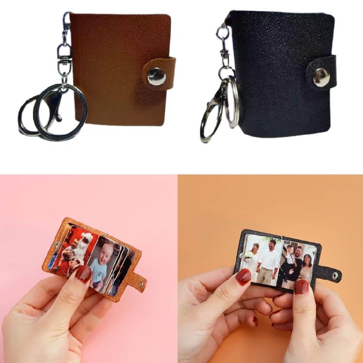 2Pack Mini Leather Photo Album with Keychains for Travel 2Inch Key Photo