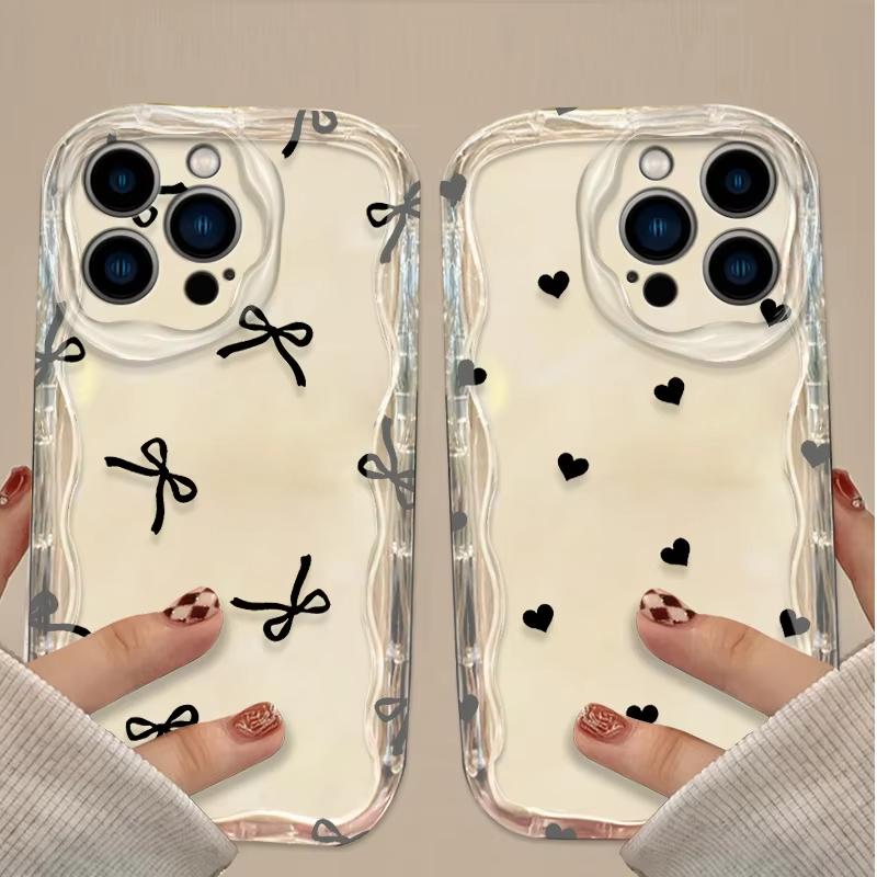 Black Bowknot Heart Phone Case For iPhone 17 Air 16 15 14 13 12 11 Pro Max Plus Mini SE2020 2022 Shockproof Silicone Back Cover