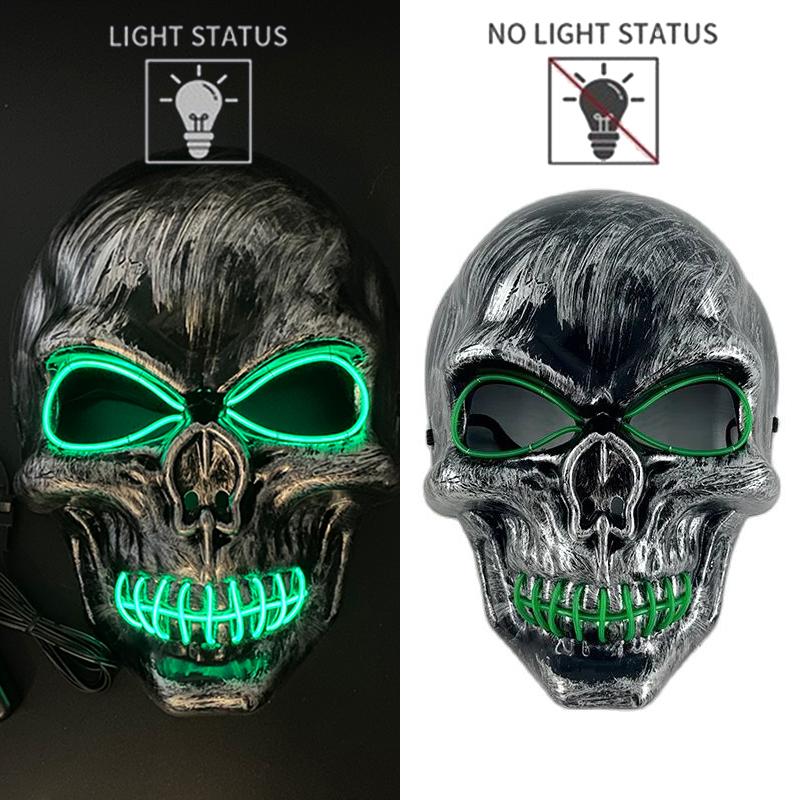 Halloween Killer Luminous Mask Led Light Up Skull Mask Glow In The Dark Mask For Party Festival Cosplay Skeleton Killer Supplies