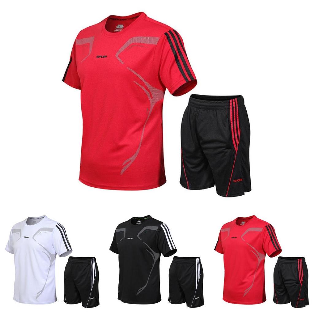 Men's Breathable Quick-drying Running Sport Set Short Sleeve Shirt And Shorts