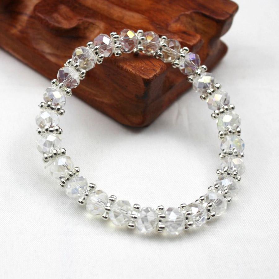 Handmade Women 8mm AB Colorful Glass Crystal Rhinestone Beaded Round Beads Petal Stretch Bracelet Bangle Wrap  Jewelry