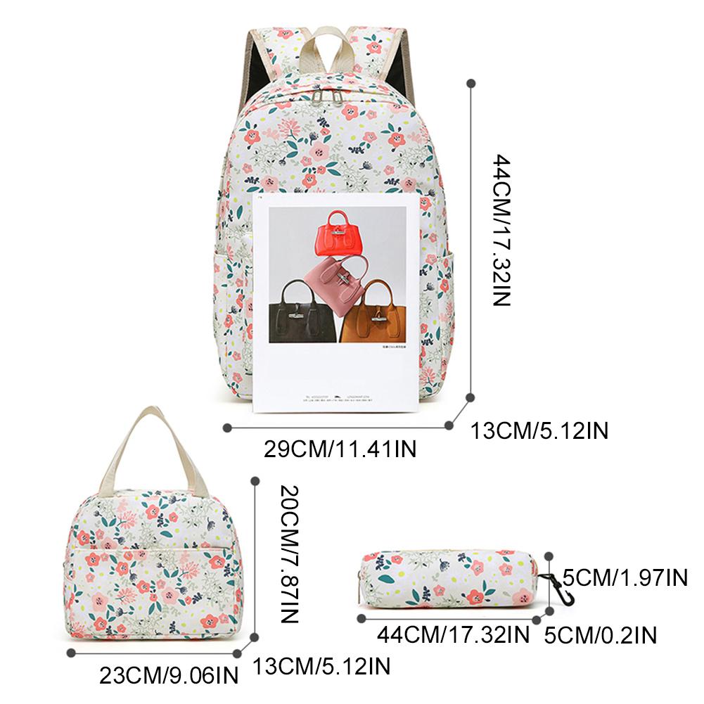 3Pcs Floral Backpack Set Teenagers Book Bag with Lunch Bag & Pen Case School Bookbag Set Large Capacity Travel Daypack