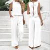 Damen 2-teilige Outfits Sommer Ärmellos Bindeband am Rücken Oberteil und Weite Beinhosen Sets Lässig Urlaubs Loungewear Passende Sets