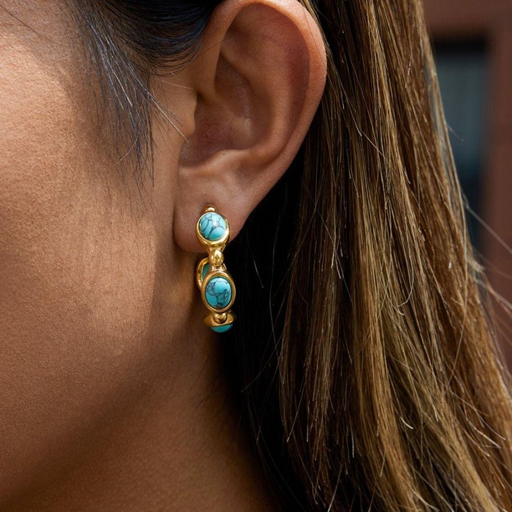 Simulated Pearls Hoop Earrings 18K Gold Color Pearl Earrings C-Shape Earrings  All Occasions