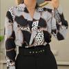 Women's Autumn Loose Long Sleeve V-Neck Pullover Printed Shirt Blouse
