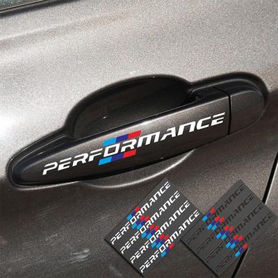 4pcs Car Door Handle Emblem Performance 3D Stickers for M F30 F31 F34 F35 F80 G30 G31 F01 F02 F20 F21 F52 E46 X1 X3 X5 X6 X7
