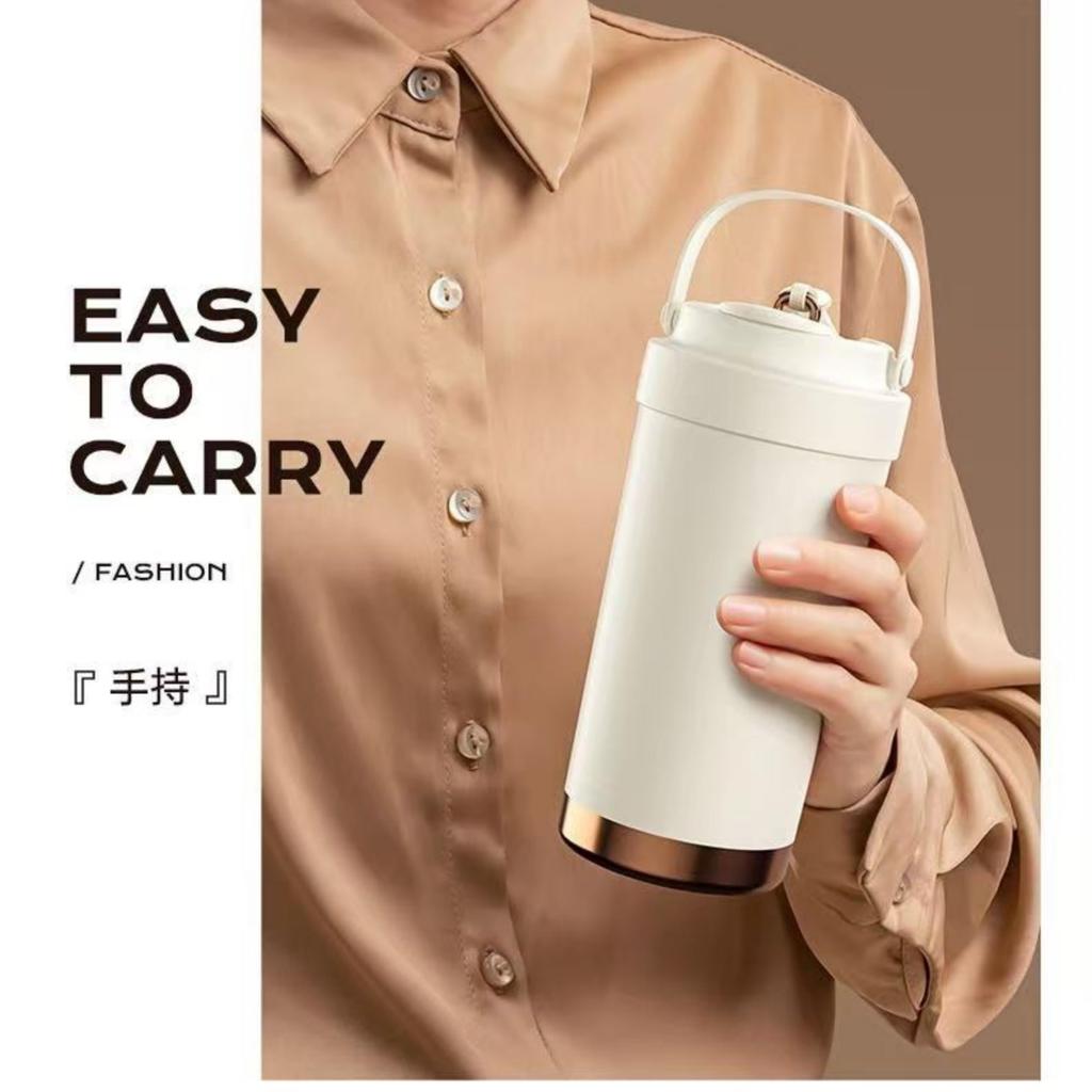 Ceramic Tumbler with Straw, Vacuum Insulated, Spill-Proof Design, Keeps Drinks Hot or Cold, Portable, 500ml (Rich Brown)