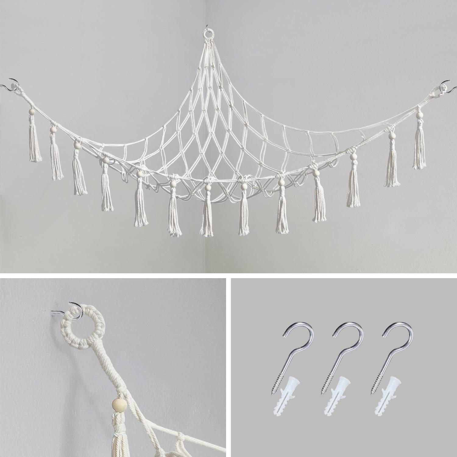 

Triangle Cotton Rope Hanging Toy Net with Tassels - Plush Toy Storage for Kids Room