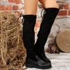 Plus Size Over The Knee Tall Boots Fall New Round Toe Paneled Suede Lace-Up Rear Soft Slip Boots