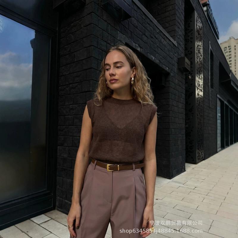 Women S Round Neck Sleeveless Pullover Knit Top Summer Casual Solid Color