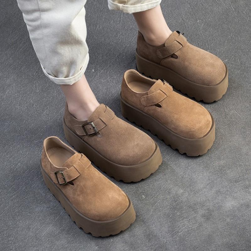 Johnature Retro Thick Soled Loafers Casual Height Increasing Versatile Women's Flat Platform Shoes