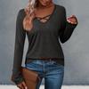 Women's V-neck Solid Color Casual Loose Long Sleeve T-shirt Top