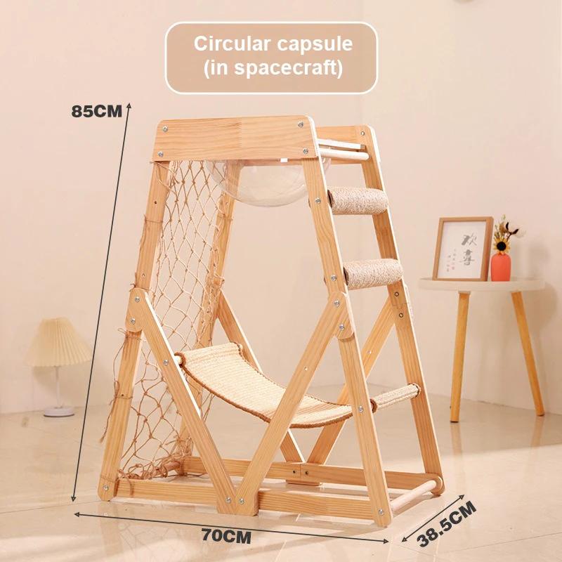 Cat Climbing Frame Space Capsule Scratching Board Hammock Solid Wood Sisal Not Falling Chips Rugged Climbing Net Pet Supplies