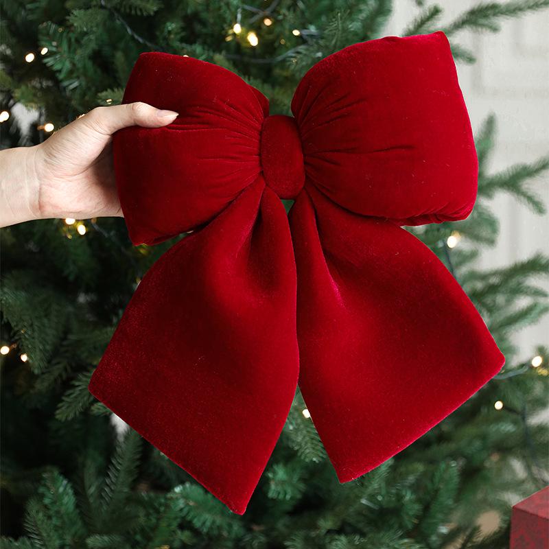 Red Velvet Christmas Bow Ornament for Tree and Wedding Decoration