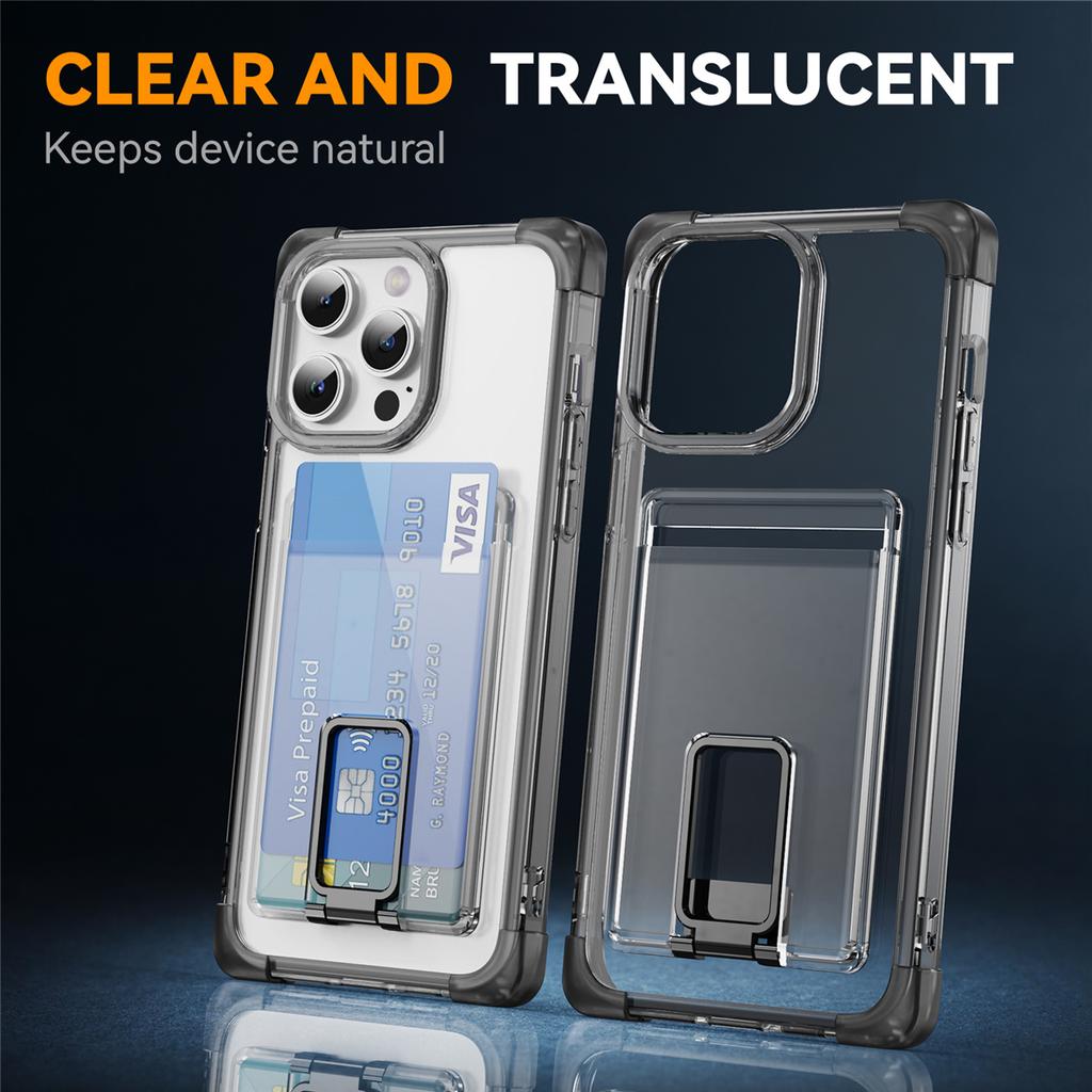 YSM Reinforced Corners Series for iPhone 12/12 Pro Case Card Slot Kickstand Clear Cover