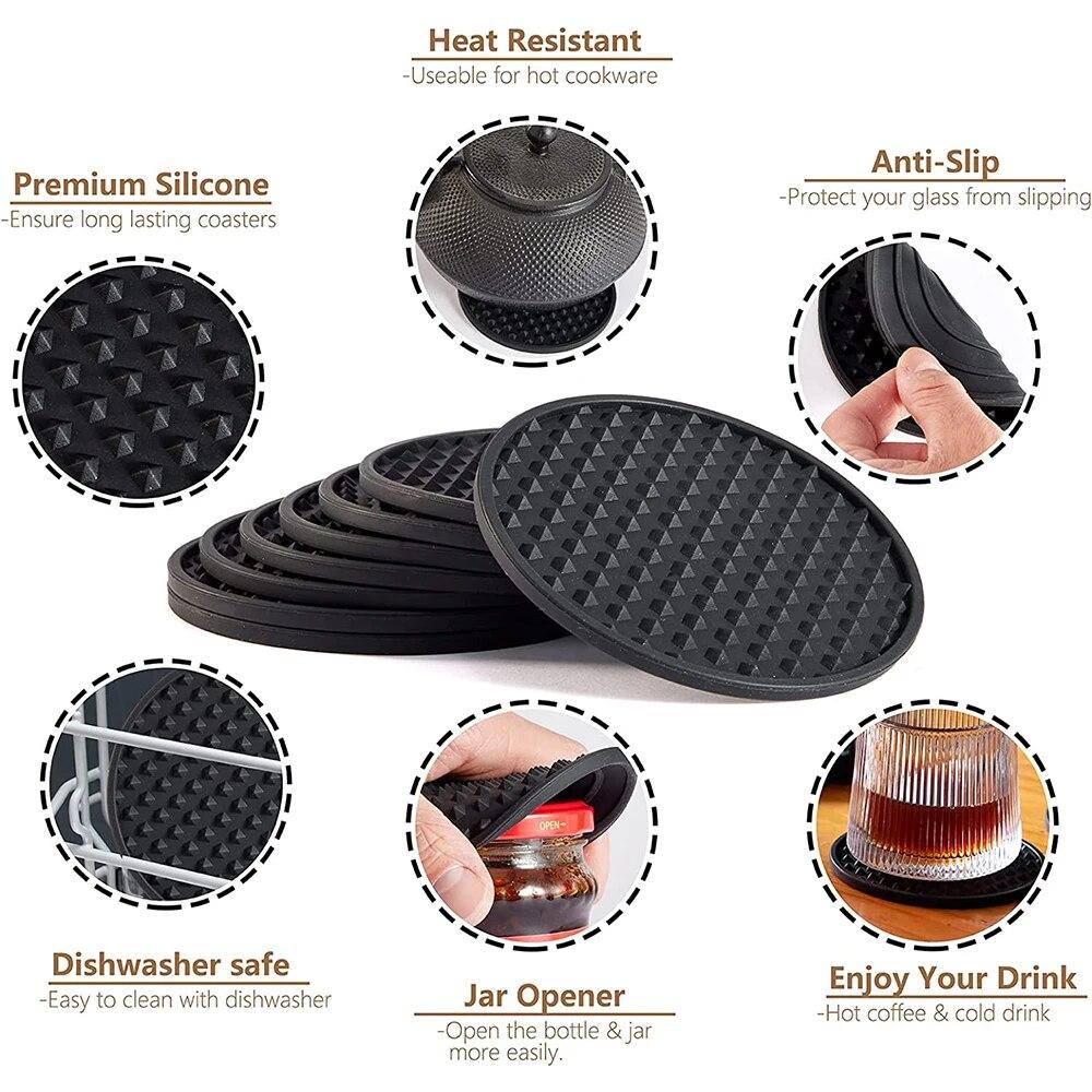 6 шт. Силіконові підставки для напоїв із тримачем Термостійка чашка Килимок для сушіння посуду Захист столу Нековзні підставки для напоїв